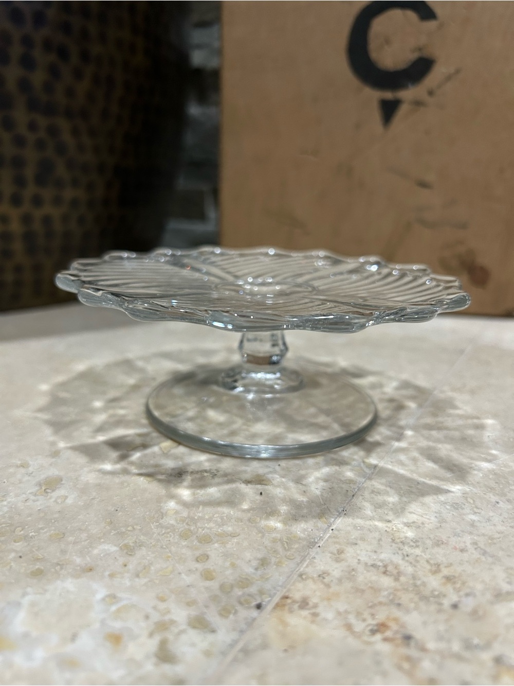 vintage Small Clear Pressed Glass Pedestal Cheese Dish